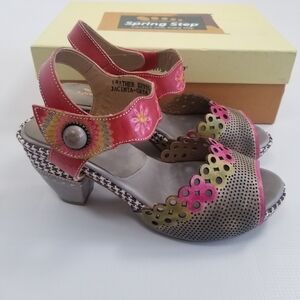 Spring Step Jacinta Leather Sandals Heels Shoes Size 8.5 39